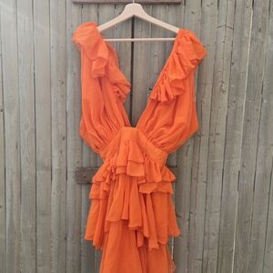 Grassfields Orange Ruffle Layered Cocktail Dress Women’s Size 6